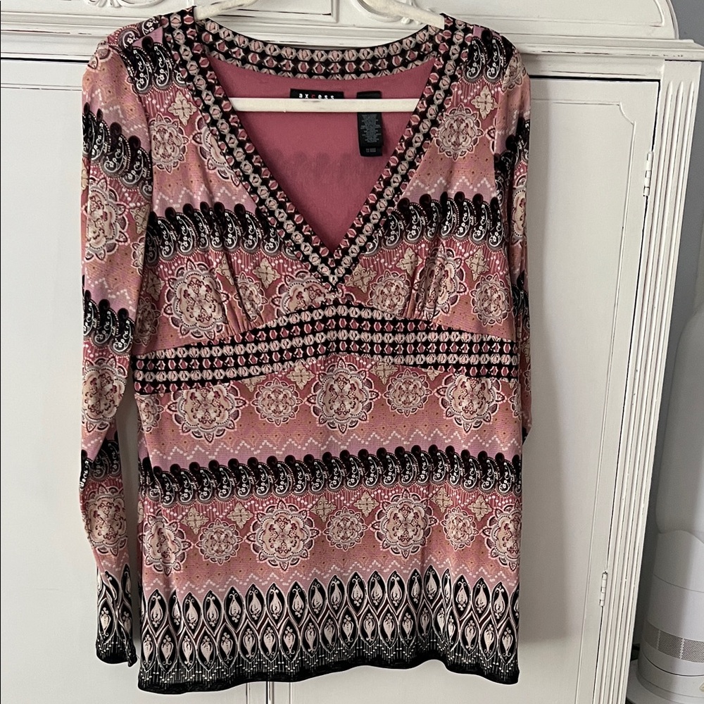 Axcess Pink and Black Patterned Blouse